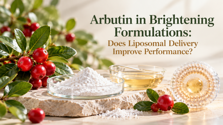 Bearberry leaves and berries with white Arbutin powder and cosmetic formulation ingredients